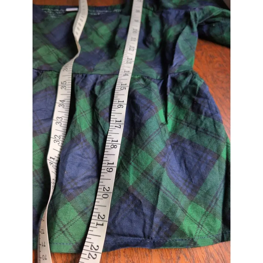 New Old Navy Plaid Peplum L Crop Puff Sleeve Green Blue Smocked Cottagecore
